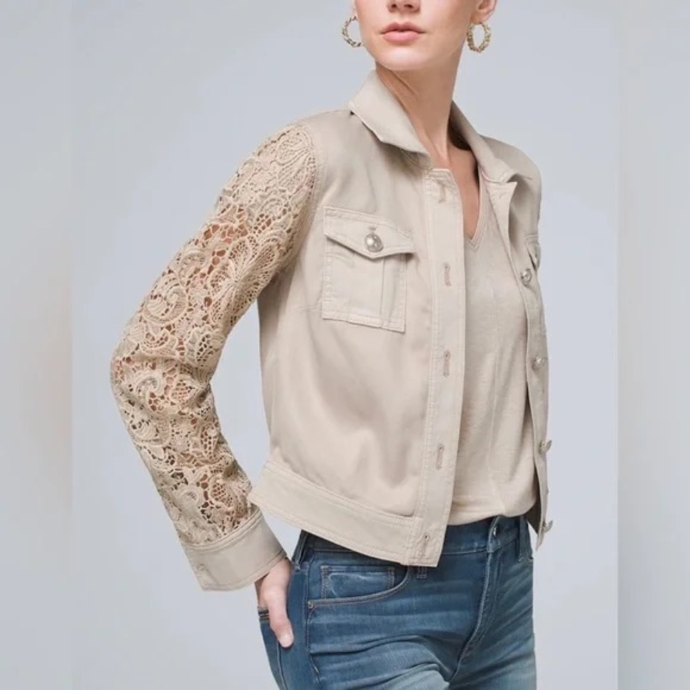 White House Black Market French Lace Sleeves Utility Jacket.